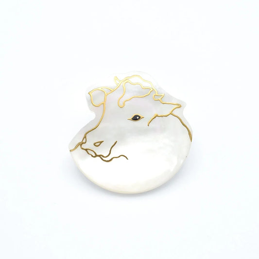 Maki-e Urushi Lacquer Brooch - White South Sea Pearl Shell / Cow -, Traditional Japanese Urushi Lacquer Jewelry