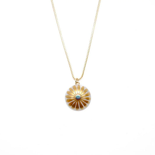 Maki-e Urushi Lacquer Pendant Necklace - White South Sea Pearl Shell / Camellia -, Traditional Japanese Urushi Lacquer Jewelry