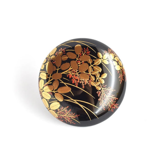 Maki-e Urushi Lacquer Brooch - Tsuge(Japanese box tree) / Bush Clover -, Traditional Japanese Urushi Lacquer Jewelry