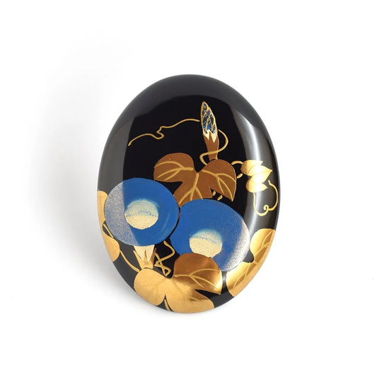 Maki-e Urushi Lacquer Brooch - Katsura(Japanese judas tree) / Morning Glory -, Traditional Japanese Urushi Lacquer Jewelry