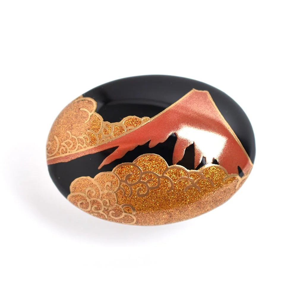 Maki-e Urushi Lacquer Brooch - Katsura(Japanese judas tree) / Mt. Fuji -, Traditional Japanese Urushi Lacquer Jewelry