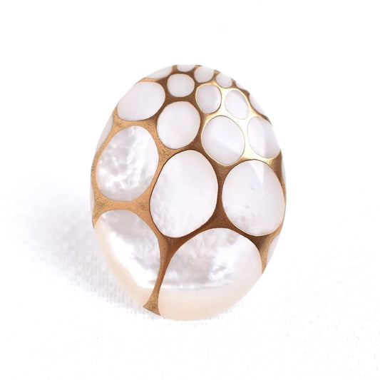 Maki-e Urushi Lacquer Brooch - White South Sea Pearl Shell / Thread Pattern  -, Traditional Japanese Urushi Lacquer Jewelry