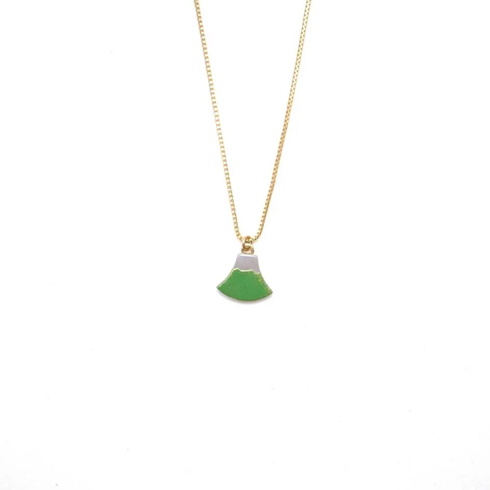 Maki-e Urushi Lacquer Pendant Necklace - White South Sea Pearl Shell / Mt. Fuji / Green -, Traditional Japanese Urushi Lacquer Jewelry