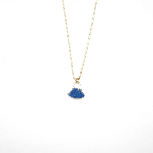 Maki-e Urushi Lacquer Pendant Necklace - White South Sea Pearl Shell / Mt. Fuji / Blue -, Traditional Japanese Urushi Lacquer Jewelry