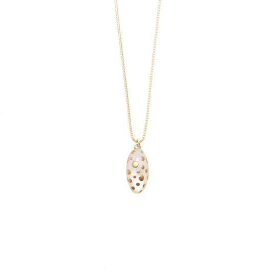 Maki-e Urushi Lacquer Pendant Necklace - White South Sea Pearl Shell / Dot Pattern -, Traditional Japanese Urushi Lacquer Jewelry