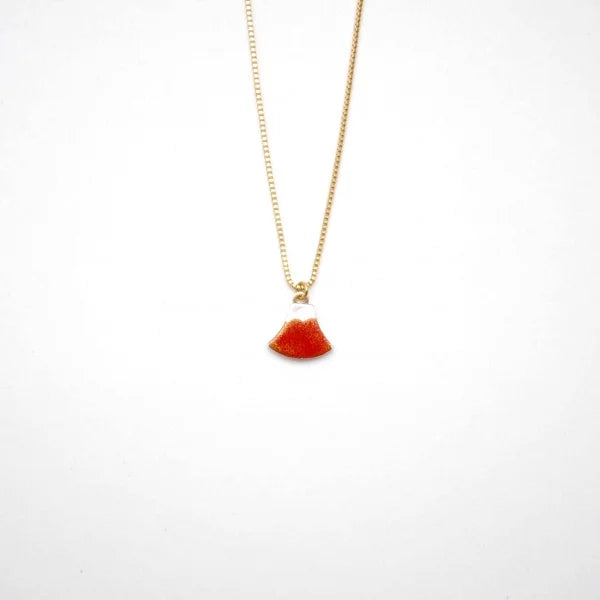 Maki-e Urushi Lacquer Pendant Necklace - White South Sea Pearl Shell / Mt. Fuji / Red -, Traditional Japanese Urushi Lacquer Jewelry