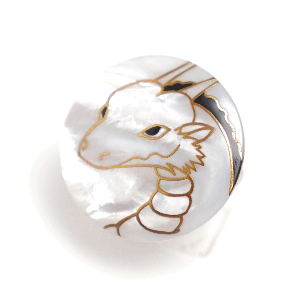 Maki-e Urushi Lacquer Brooch - White South Sea Pearl Shell / Dragon -, Traditional Japanese Urushi Lacquer Jewelry