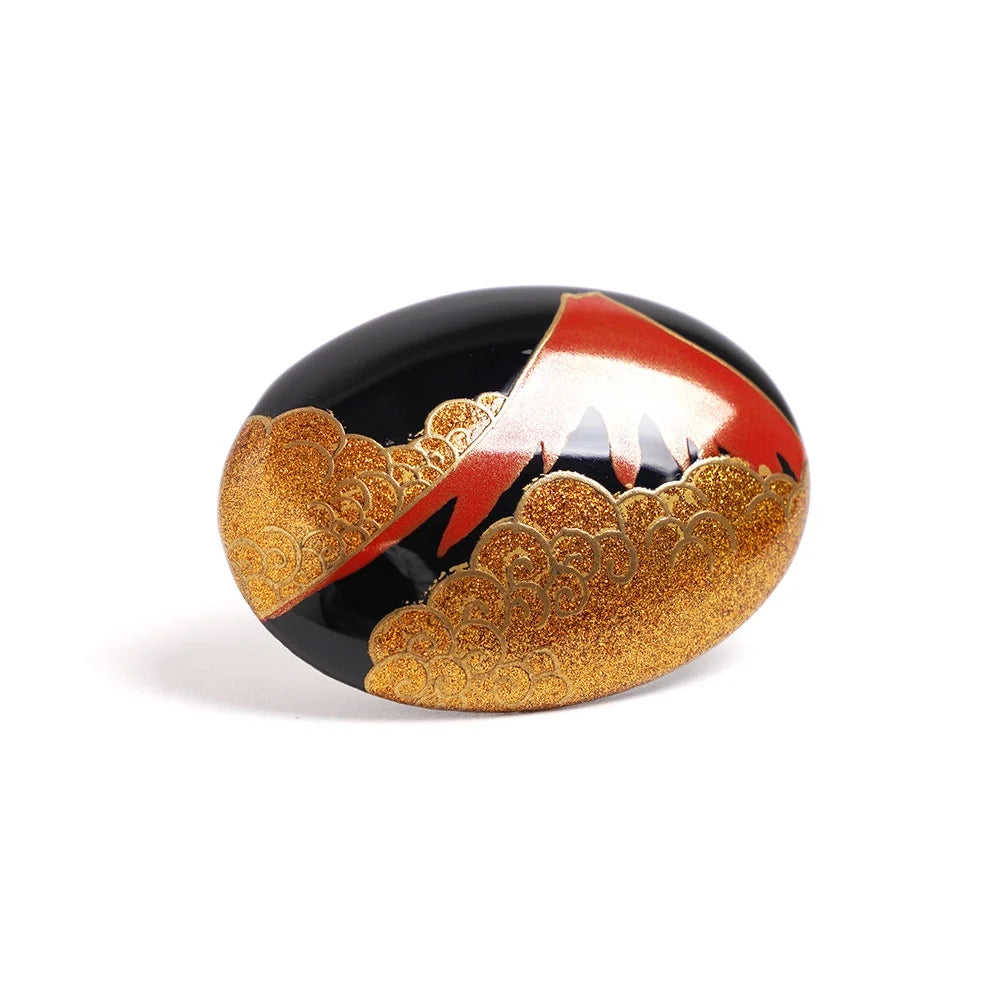Maki-e Urushi Lacquer Brooch - Katsura(Japanese judas tree) / Mt. Fuji -, Traditional Japanese Urushi Lacquer Jewelry