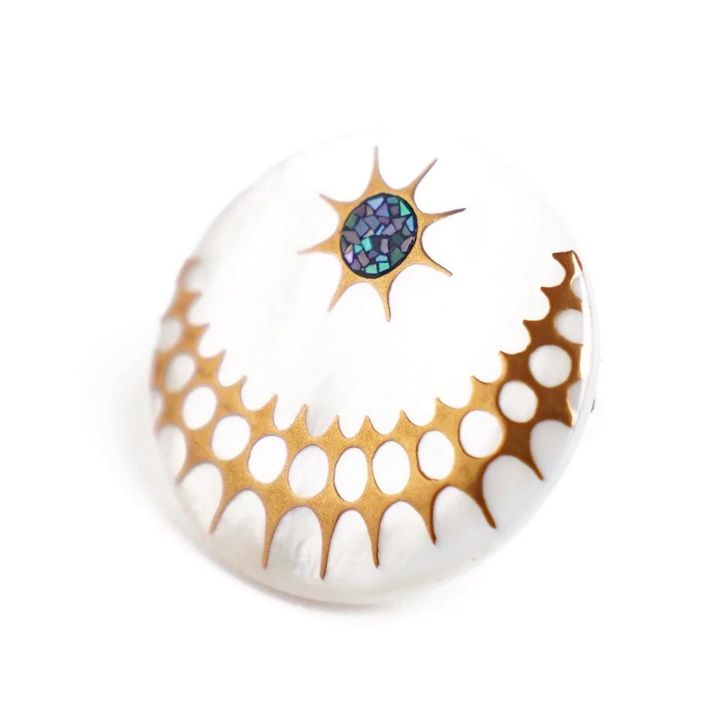 Maki-e Urushi Lacquer Brooch - White South Sea Pearl Shell / Sunshine  -, Traditional Japanese Urushi Lacquer Jewelry