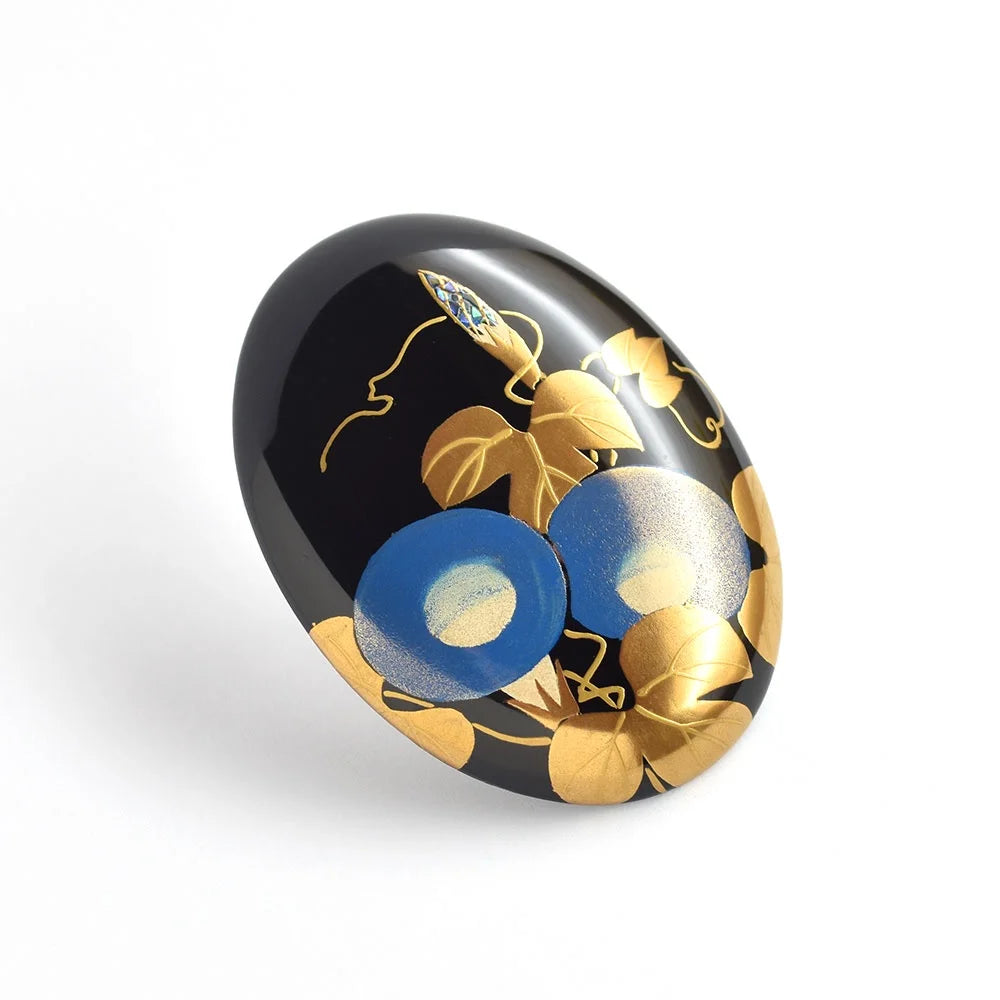 Maki-e Urushi Lacquer Brooch - Katsura(Japanese judas tree) / Morning Glory -, Traditional Japanese Urushi Lacquer Jewelry