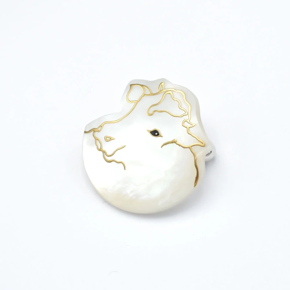 Maki-e Urushi Lacquer Brooch - White South Sea Pearl Shell / Cow -, Traditional Japanese Urushi Lacquer Jewelry
