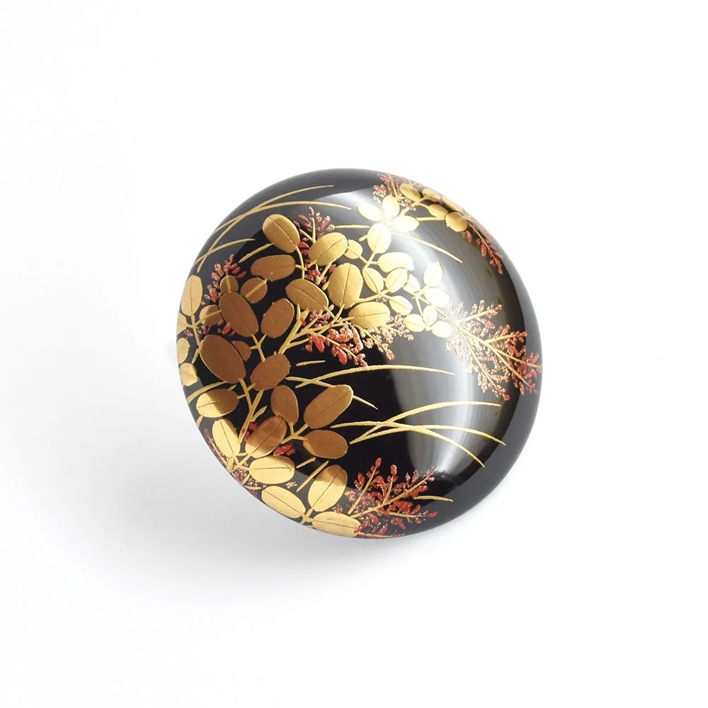 Maki-e Urushi Lacquer Brooch - Tsuge(Japanese box tree) / Bush Clover -, Traditional Japanese Urushi Lacquer Jewelry