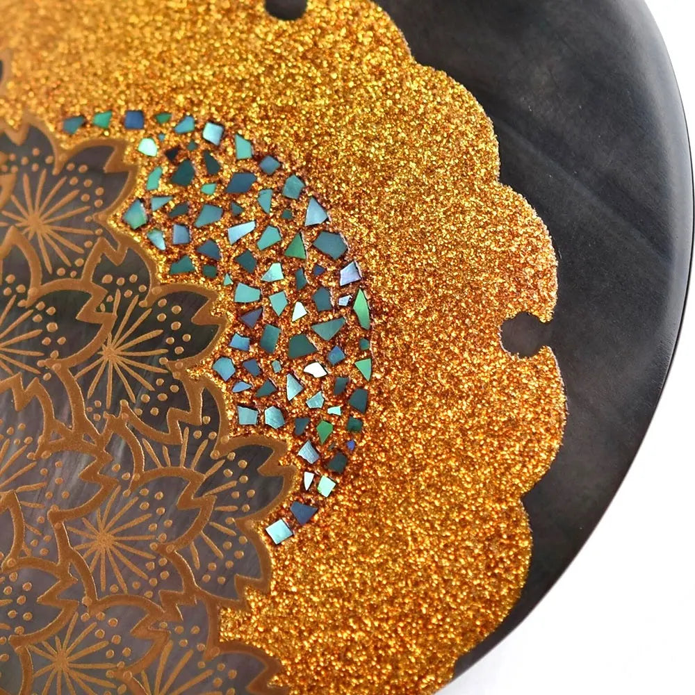 Maki-e Urushi Lacquer Brooch - Black Lip Oyster Pearl Shell / Snow Moon Flower -, Traditional Japanese Urushi Lacquer Jewelry