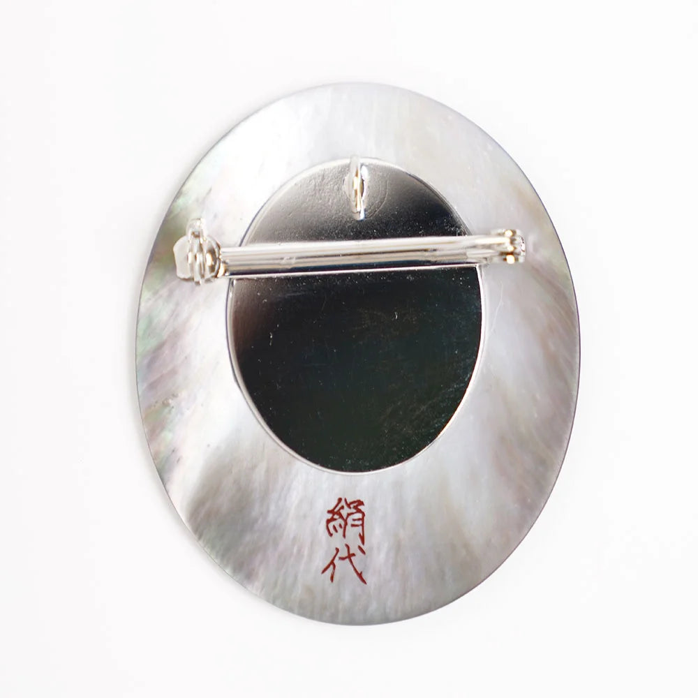 Maki-e Urushi Lacquer Brooch - Black Lip Oyster Pearl Shell / Autumn Flower -, Traditional Japanese Urushi Lacquer Jewelry