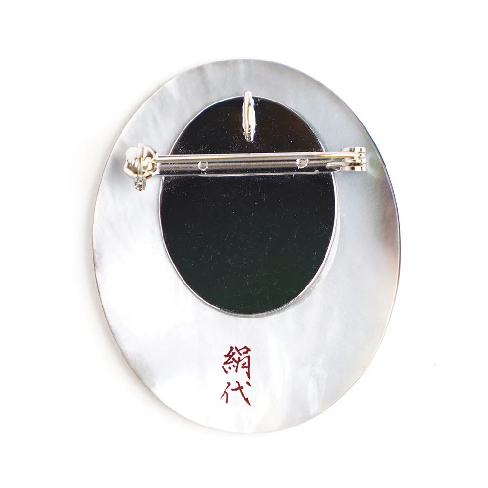 Maki-e Urushi Lacquer Brooch - Black Lip Oyster Pearl Shell / Carp -, Traditional Japanese Urushi Lacquer Jewelry