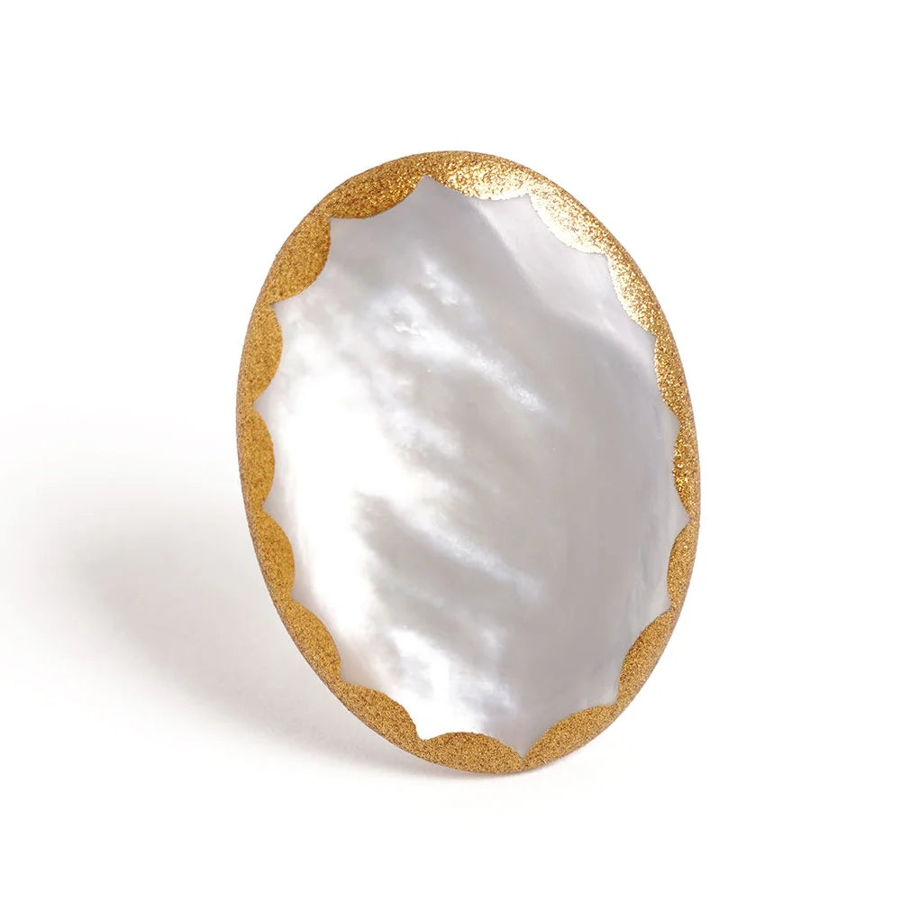 Maki-e Urushi Lacquer Brooch - White South Sea Pearl Shell / Frame Design -, Traditional Japanese Urushi Lacquer Jewelry