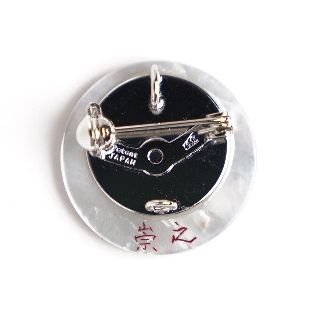 Maki-e Urushi Lacquer Brooch - White South Sea Pearl Shell / Sunshine  -, Traditional Japanese Urushi Lacquer Jewelry