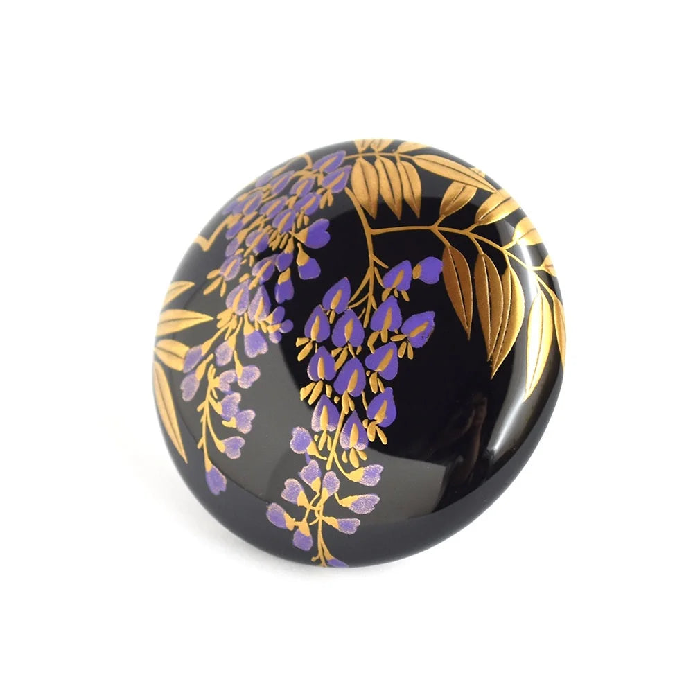Maki-e Urushi Lacquer Brooch - Tsuge(Japanese box tree) / Wisteria -, Traditional Japanese Urushi Lacquer Jewelry