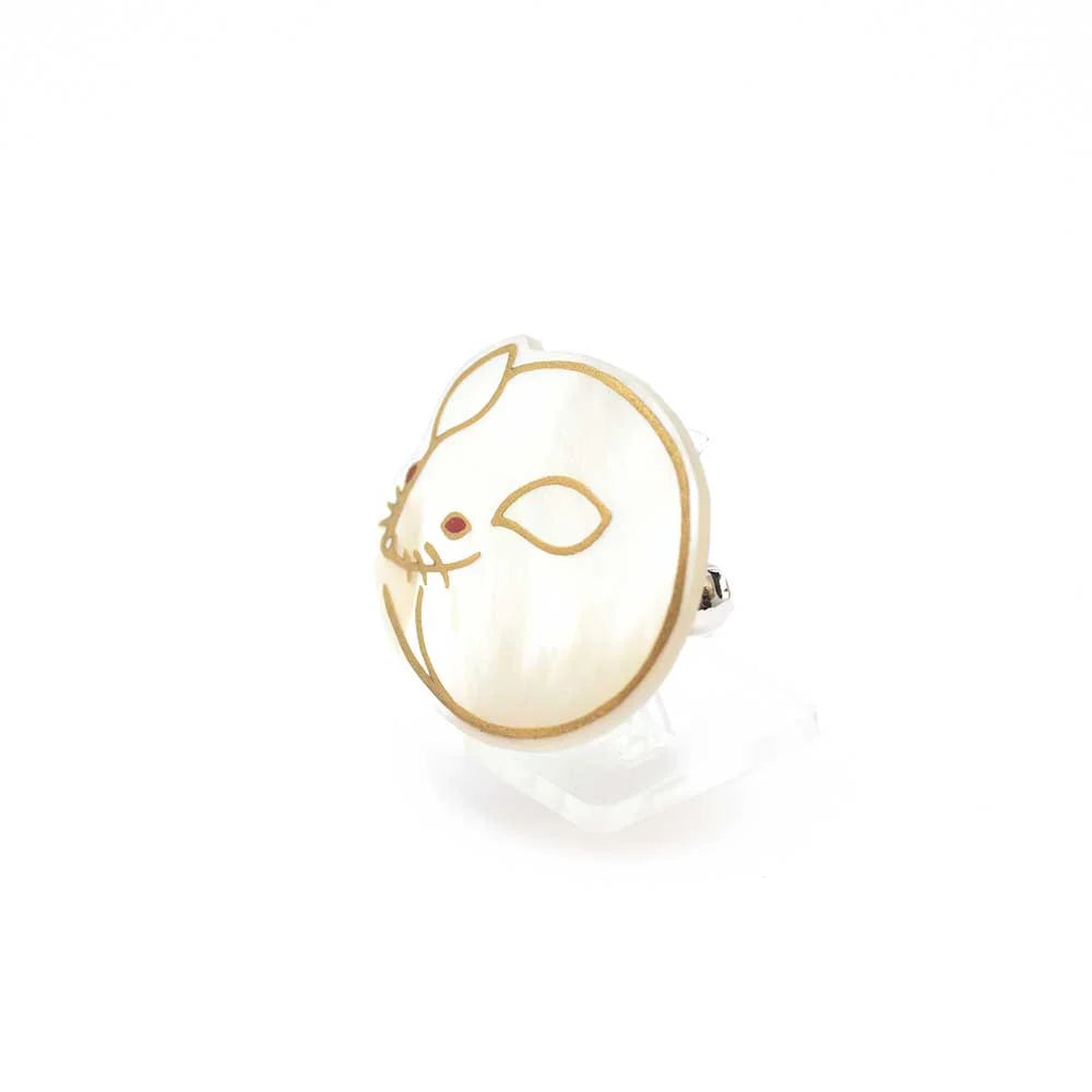 Maki-e Urushi Lacquer Brooch - White South Sea Pearl Shell / Mouse -, Traditional Japanese Urushi Lacquer Jewelry