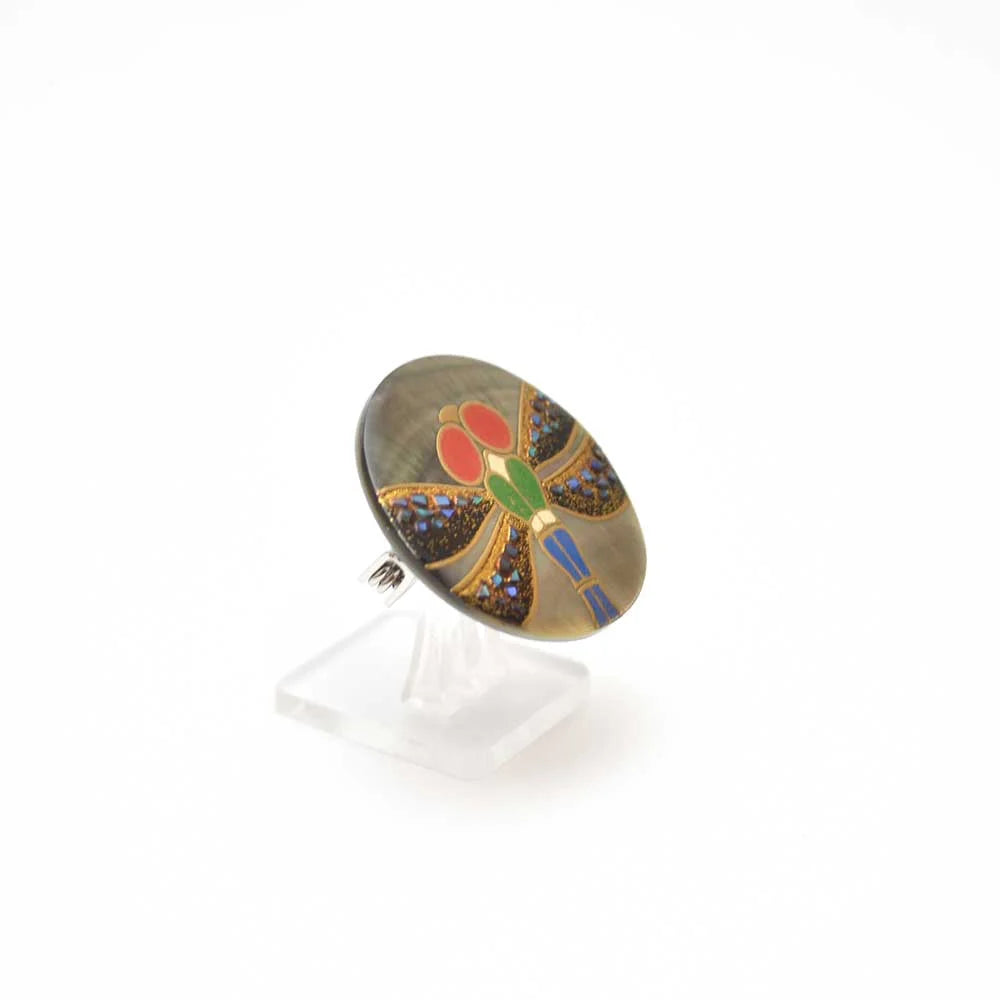 Maki-e Urushi Lacquer Brooch - Black Lip Oyster Pearl Shell / Dragonfly -, Traditional Japanese Urushi Lacquer Jewelry