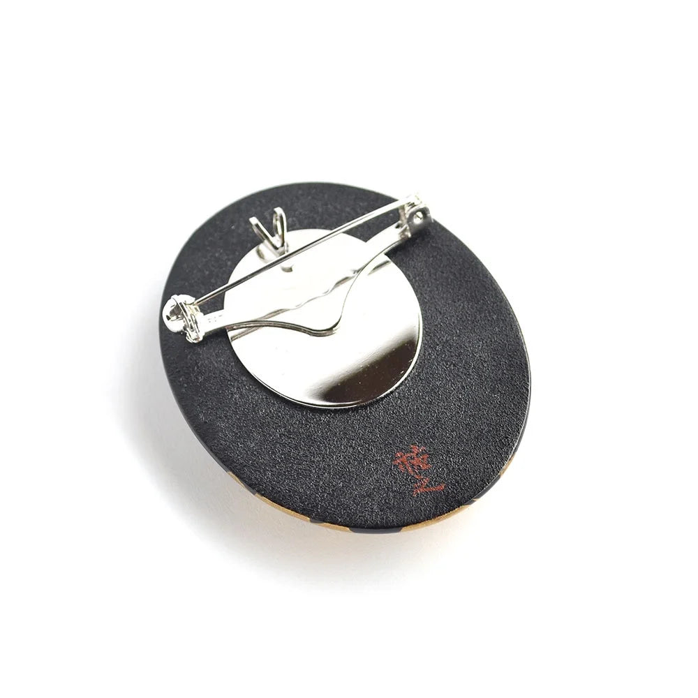 Maki-e Urushi Lacquer Brooch - Katsura(Japanese judas tree) / Morning Glory -, Traditional Japanese Urushi Lacquer Jewelry