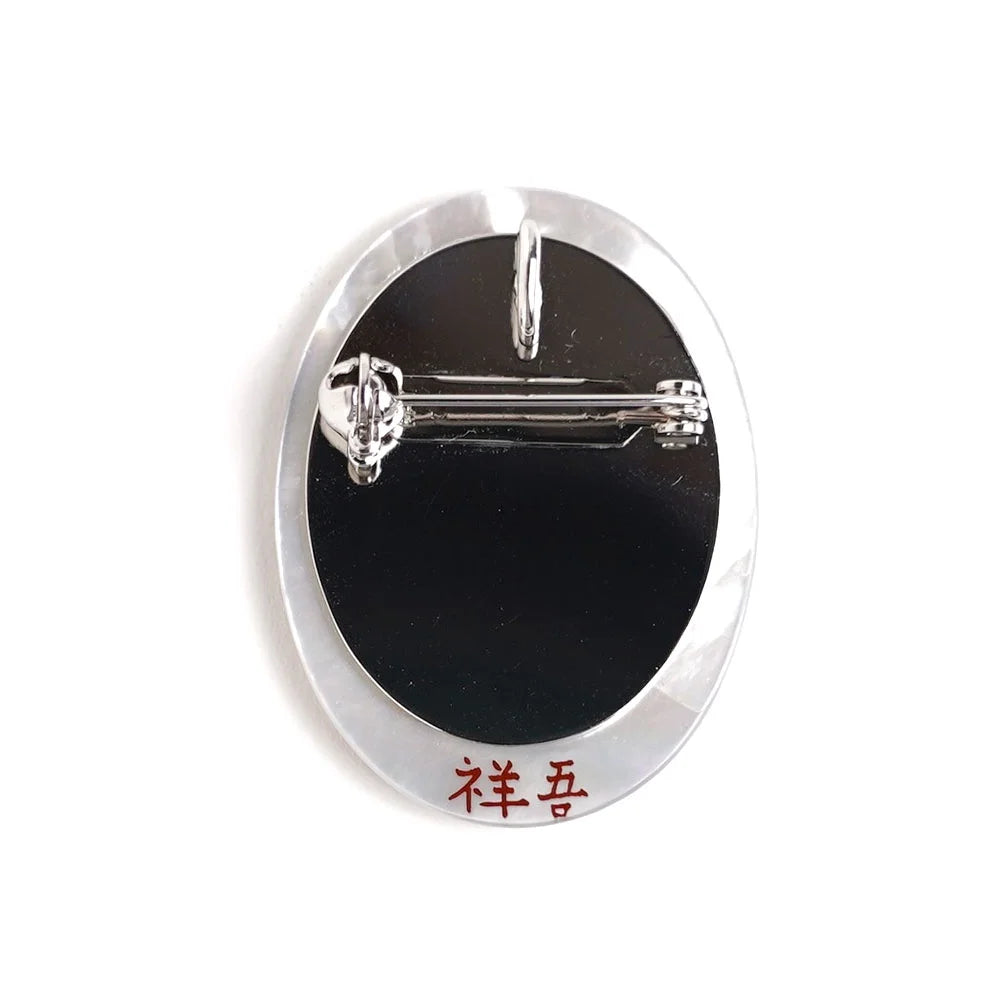 Maki-e Urushi Lacquer Brooch - Black Lip Oyster Pearl Shell / Morning Glory / Pink -, Traditional Japanese Urushi Lacquer Jewelry