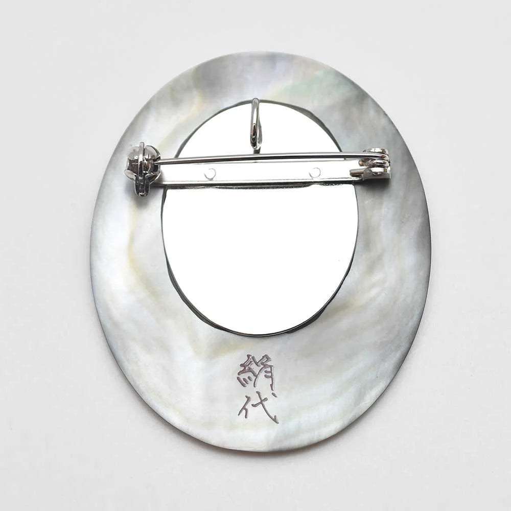 Maki-e Urushi Lacquer Brooch - Black Lip Oyster Pearl Shell / Flowing Water -, Traditional Japanese Urushi Lacquer Jewelry