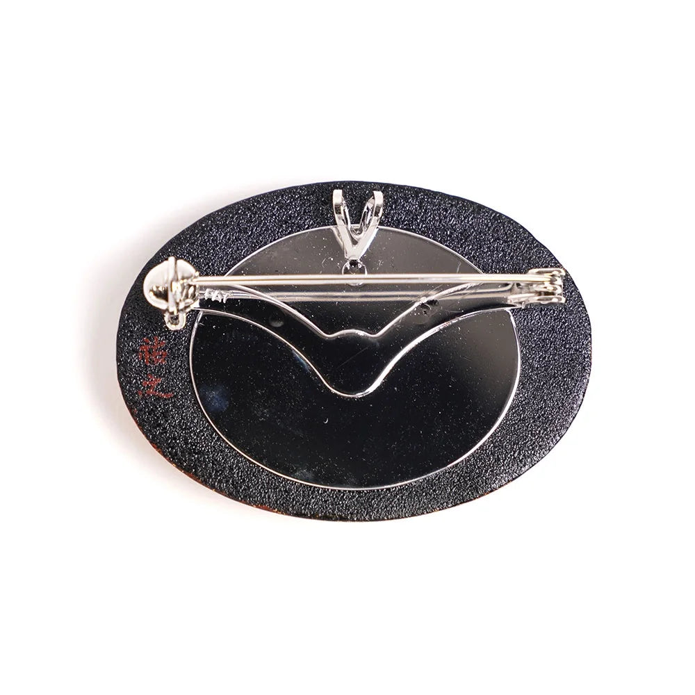 Maki-e Urushi Lacquer Brooch - Katsura(Japanese judas tree) / Mt. Fuji -, Traditional Japanese Urushi Lacquer Jewelry