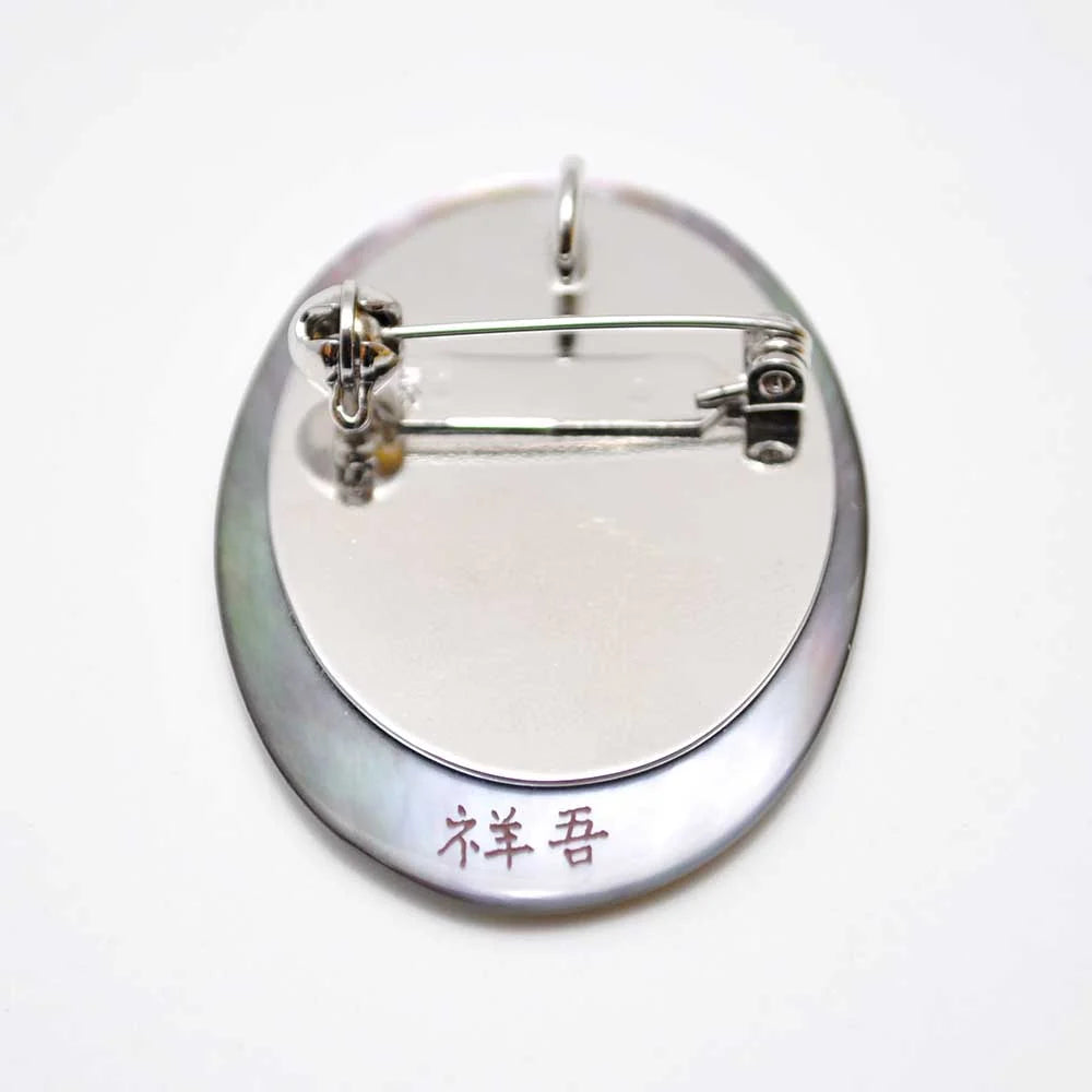Maki-e Urushi Lacquer Brooch - Black Lip Oyster Pearl Shell / Cherry Blossom -, Traditional Japanese Urushi Lacquer Jewelry
