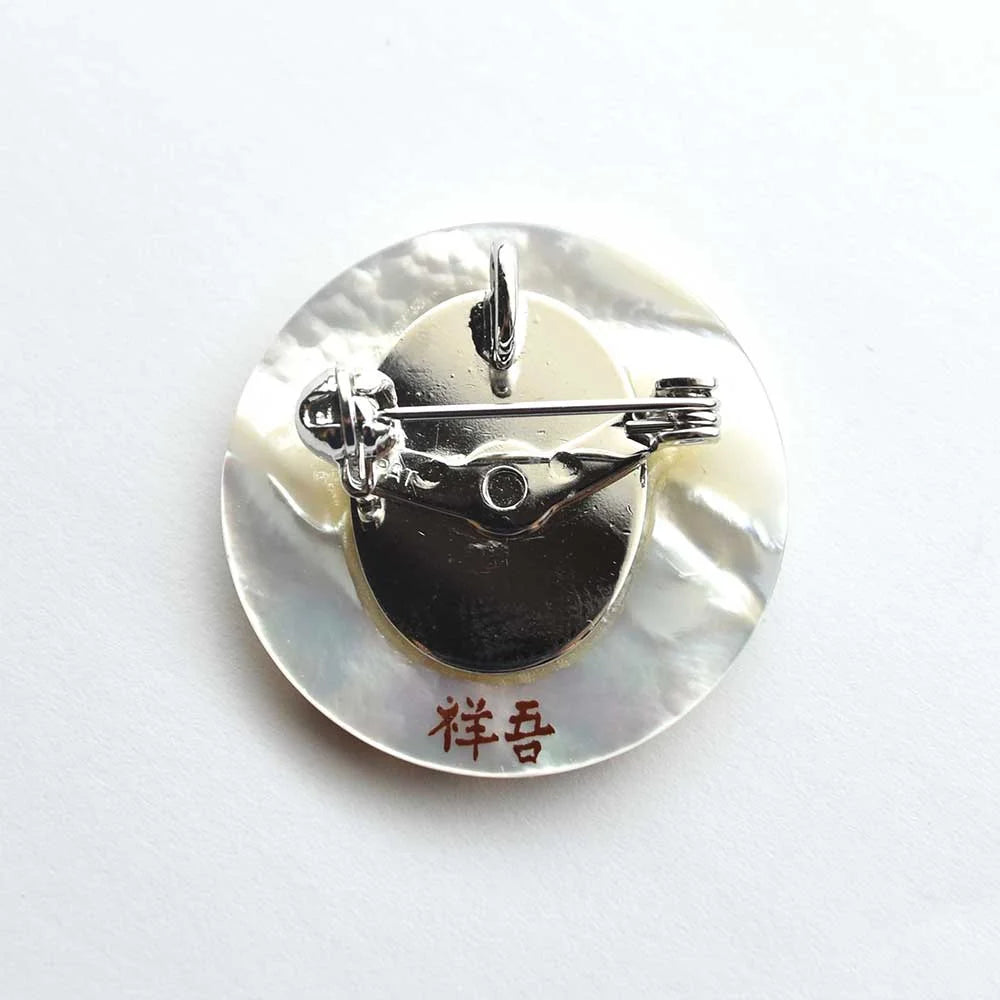 Maki-e Urushi Lacquer Brooch - White South Sea Pearl Shell / Japanese Iris Flower -, Traditional Japanese Urushi Lacquer Jewelry