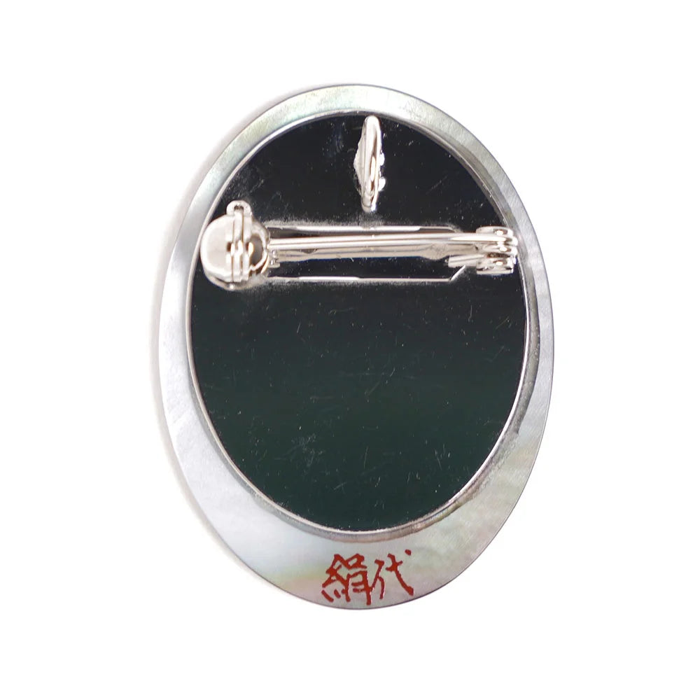 Maki-e Urushi Lacquer Brooch - Black Lip Oyster Pearl Shell / Cherry Blossom and Bush Clover -, Traditional Japanese Urushi Lacquer Jewelry