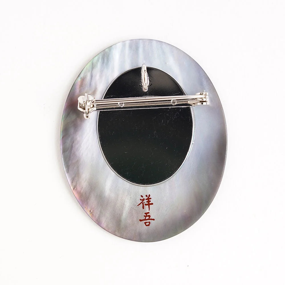Maki-e Urushi Lacquer Brooch - Black Lip Oyster Pearl Shell / Crested Kingfisher -, Traditional Japanese Urushi Lacquer Jewelry