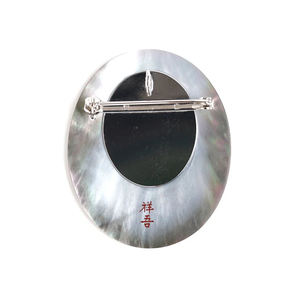 Maki-e Urushi Lacquer Brooch - Black Lip Oyster Pearl Shell / Cockatoo -, Traditional Japanese Urushi Lacquer Jewelry