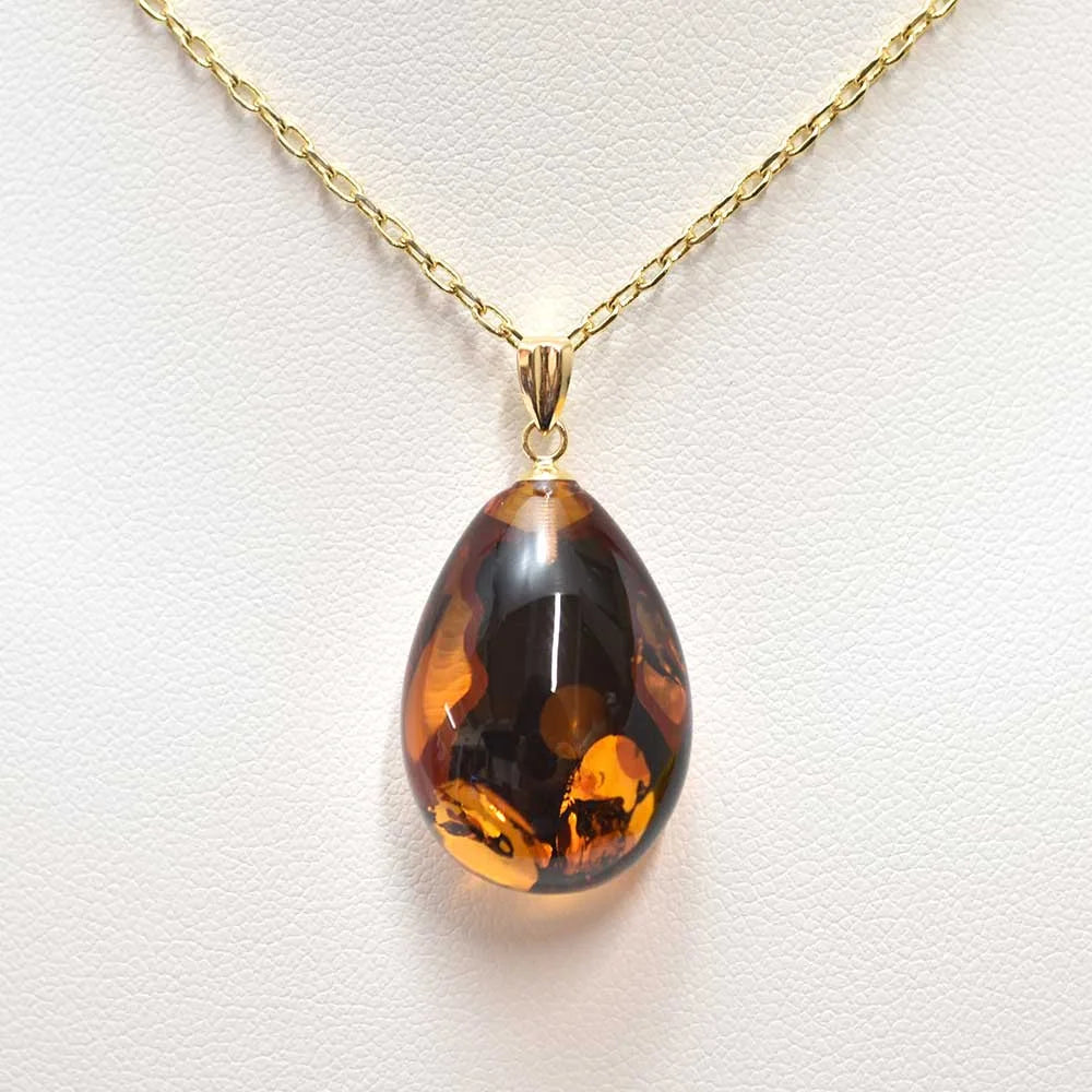 Maki-e Urushi Lacquer Pendant Necklace - Amber / Cherry Blossom -, Traditional Japanese Urushi Lacquer Jewelry