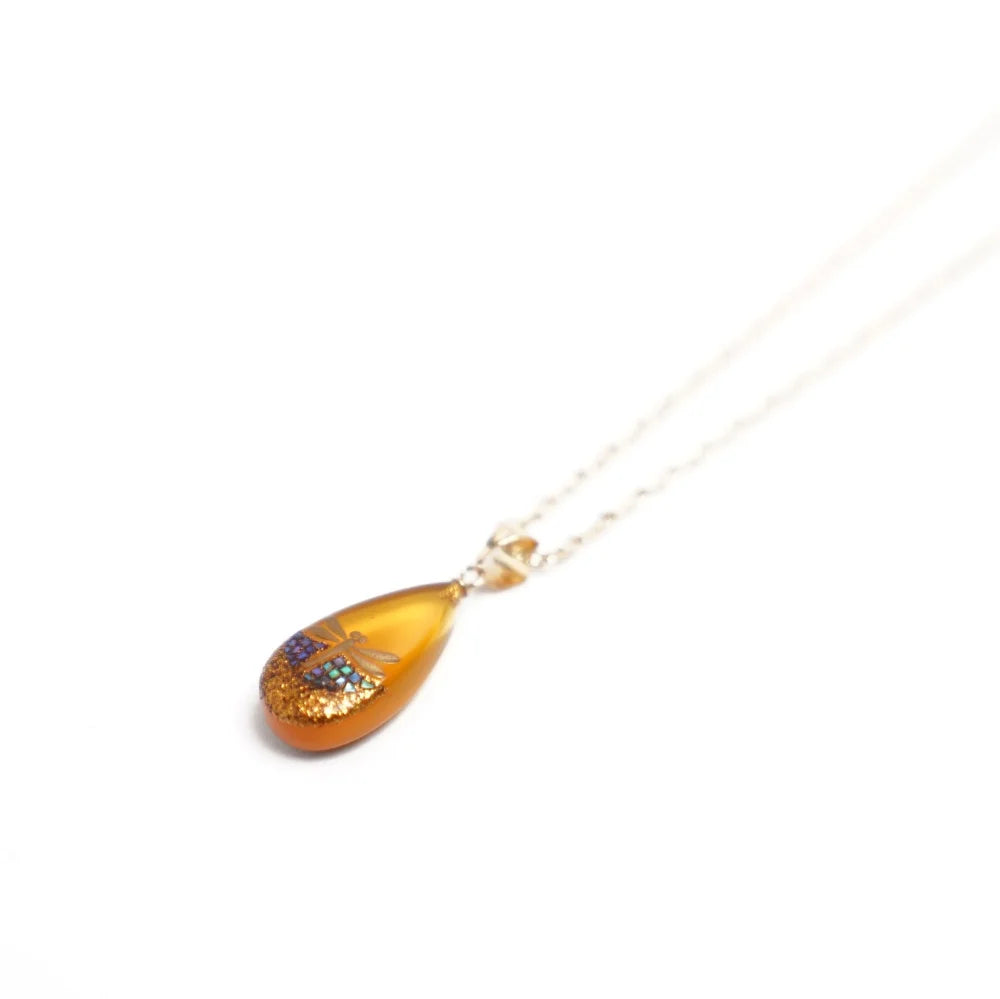 Maki-e Urushi Lacquer Pendant Necklace - White Tortoiseshell / Dragonfly / Surface of the Water -, Traditional Japanese Urushi Lacquer Jewelry