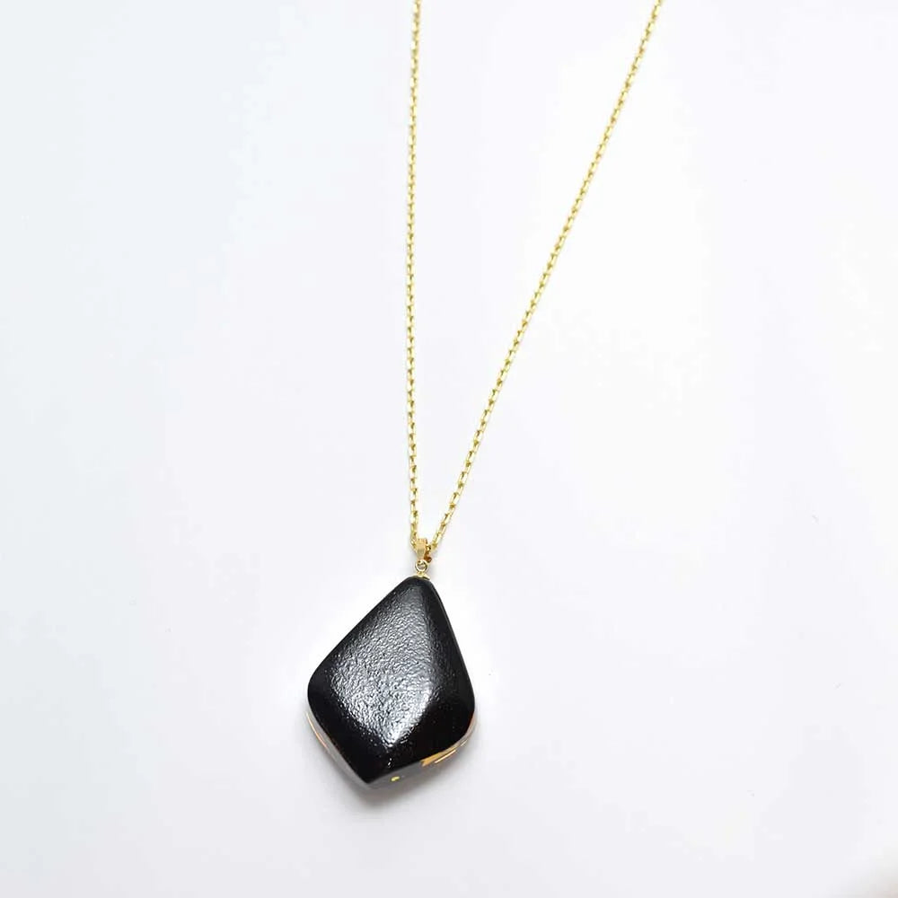 Maki-e Urushi Lacquer Pendant Necklace - Amber / Kingfisher -, Traditional Japanese Urushi Lacquer Jewelry