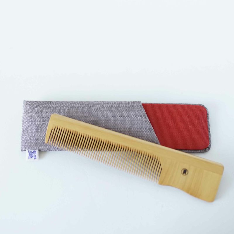 Japanese Akane (Madder) Comb with Hand Woven Linen Case,  Handmade in Kyoto, Japan,  Japanese traditional hair comb