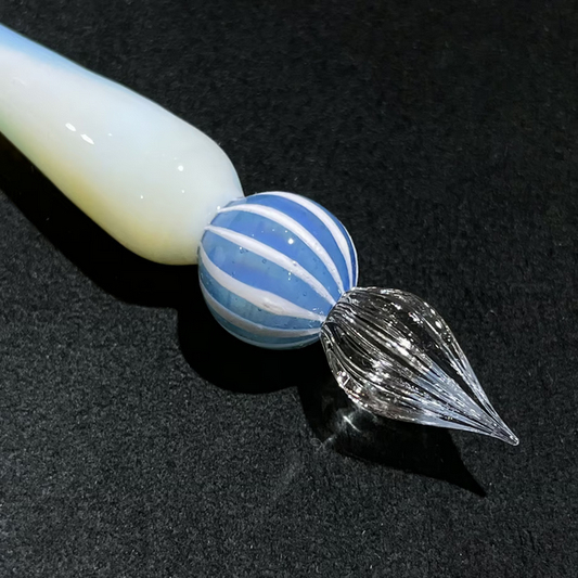 Japanese Glass Dip Pen - Soda Stripe × White Opal - , Gifts for Writers