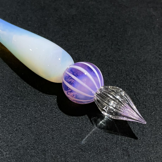 Japanese Glass Dip Pen - Peach Stripe × White Opal - , Gifts for Writers
