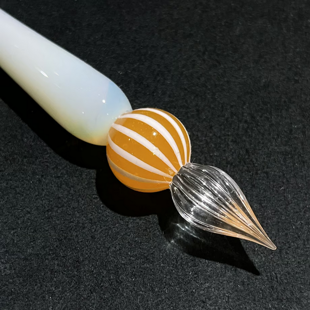Japanese Glass Dip Pen - Orange Stripe × White Opal - , Gifts for Writers