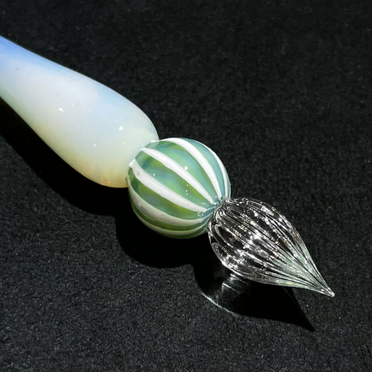 Japanese Glass Dip Pen - Melon Stripe × White Opal - , Gifts for Writers