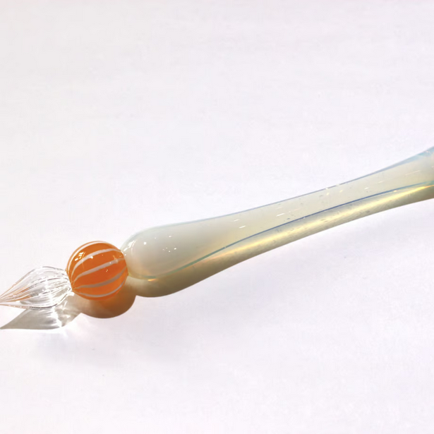 Japanese Glass Dip Pen - Orange Stripe × White Opal - , Gifts for Writers