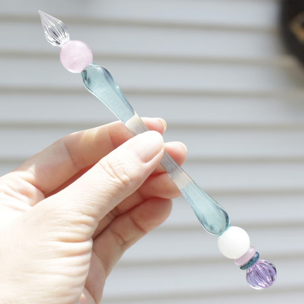 Japanese Glass Dip Pen - Crown / Light Blue - , Gifts for Writers
