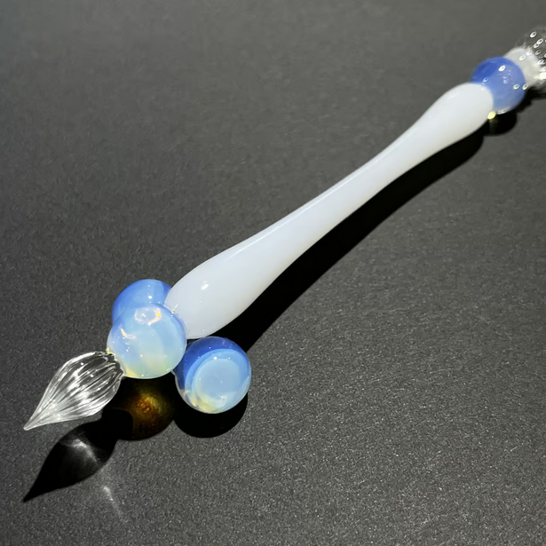 Japanese Glass Dip Pen Rest - White Opal -