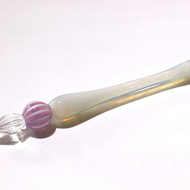 Japanese Glass Dip Pen - Peach Stripe × White Opal - , Gifts for Writers