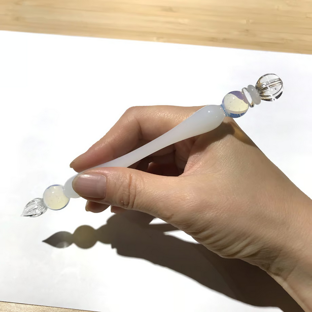 Japanese Glass Dip Pen - Crown / White Opal - , Gifts for Writers
