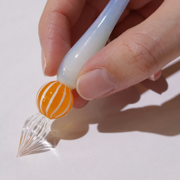 Japanese Glass Dip Pen - Orange Stripe × White Opal - , Gifts for Writers