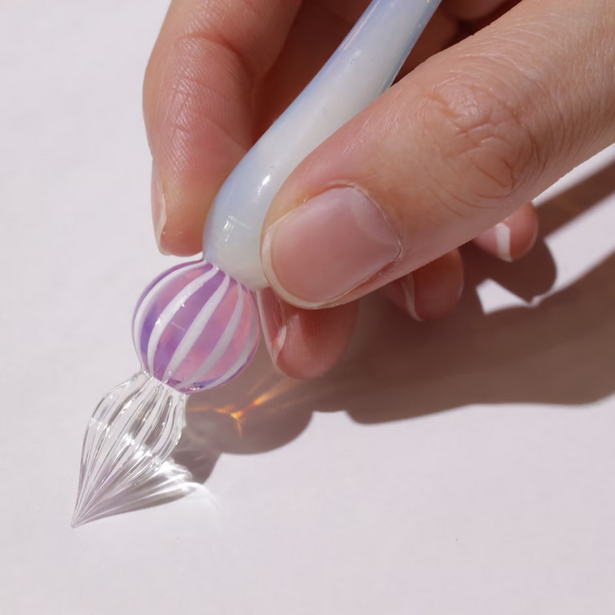 Japanese Glass Dip Pen - Peach Stripe × White Opal - , Gifts for Writers