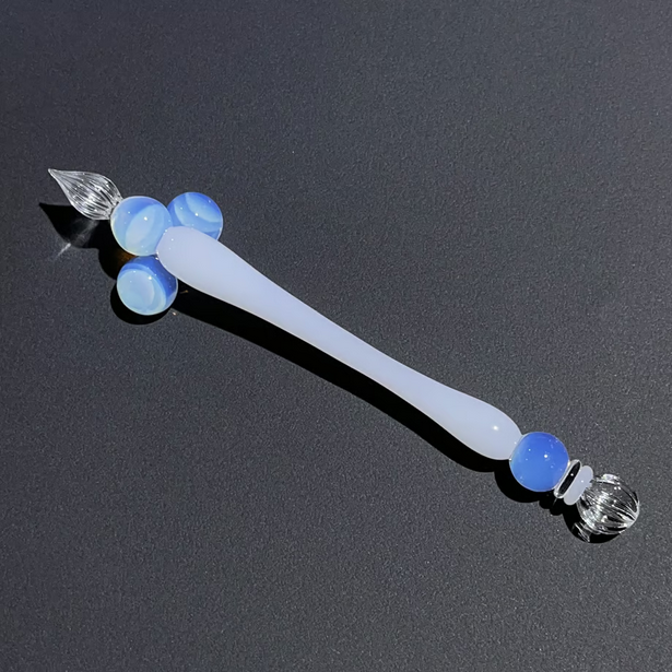 Japanese Glass Dip Pen Rest - White Opal -