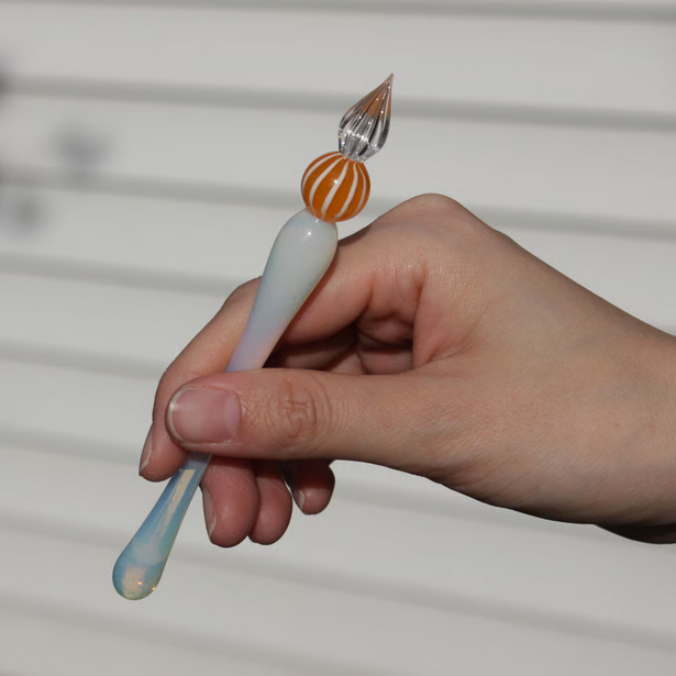 Japanese Glass Dip Pen - Orange Stripe × White Opal - , Gifts for Writers
